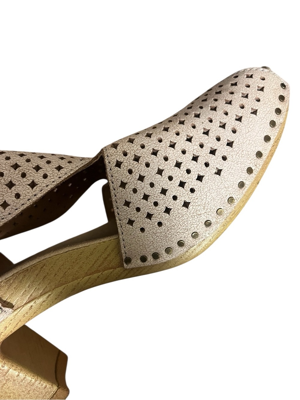 Dansko Teagan Heeled Sandal Clogs Laser Cut Vintage White Leather Slingback 39 - Picture 12 of 15